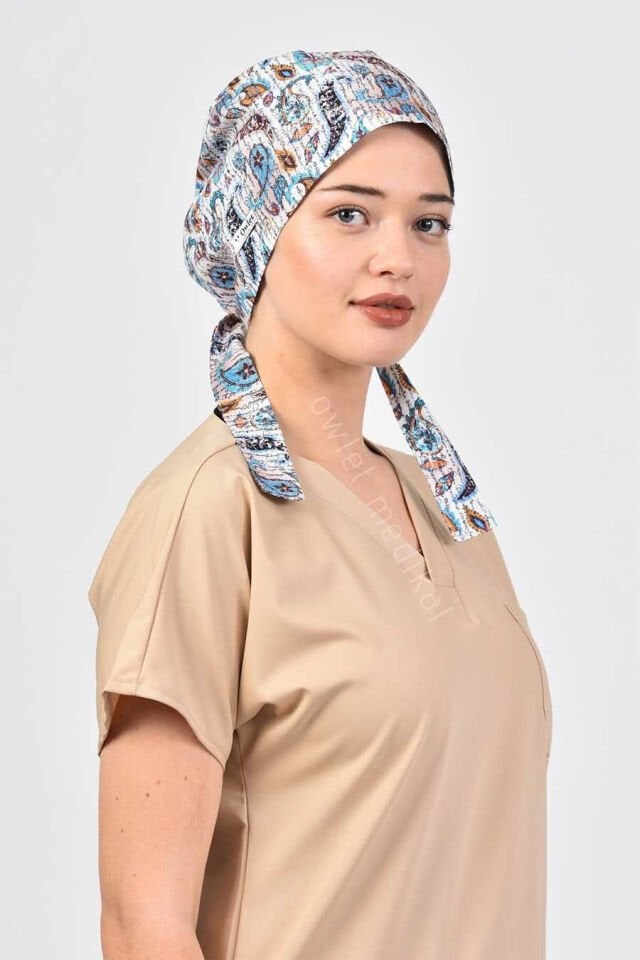 Şal Desenli Krem Tesettür Bone