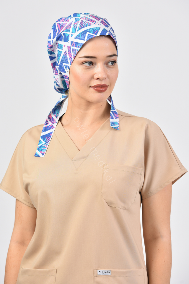 Renkli Yapraklar Desenli Tesettür Geometrik Bone