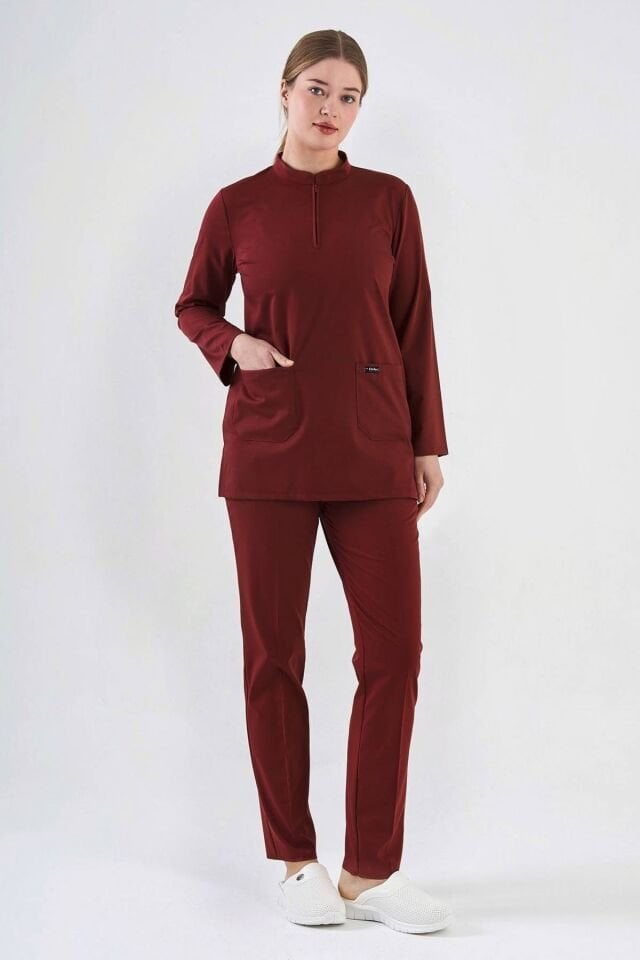 Likralı Bordo Tunik Boy Takım