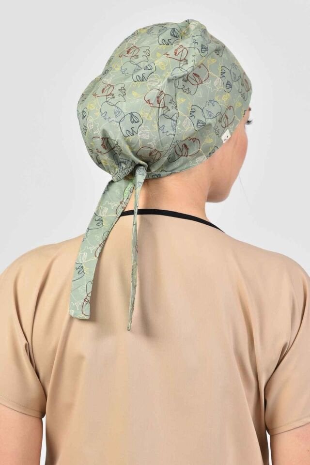 Yüz Figürlü Yeşil Cerrahi Tesettür Bone