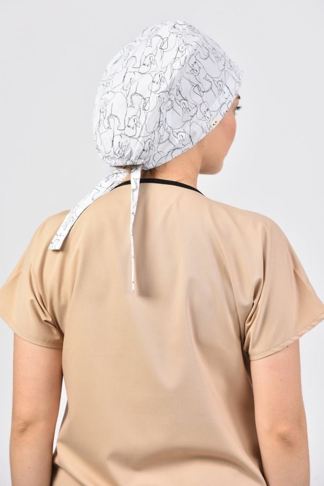 White Elephant Patterned Surgical Hijab Bonnet