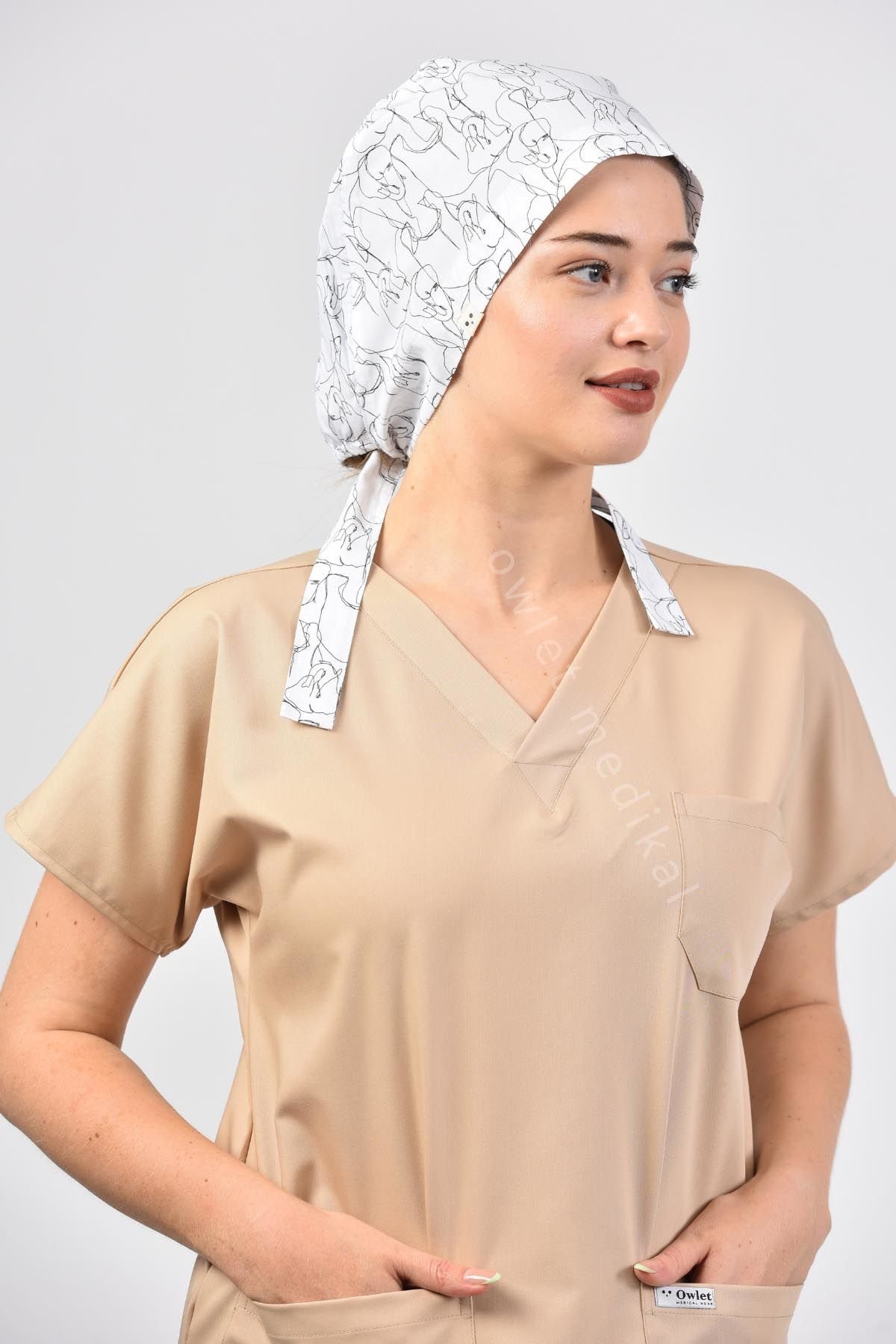 White Elephant Patterned Surgical Hijab Bonnet