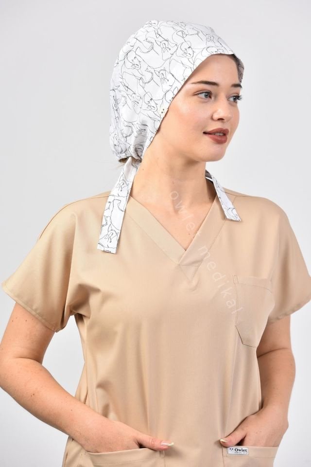 White Elephant Patterned Surgical Hijab Bonnet
