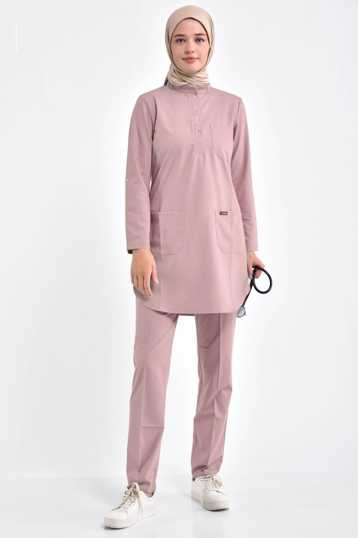 Pudra Likralı Cerrahi Tesettür Takım