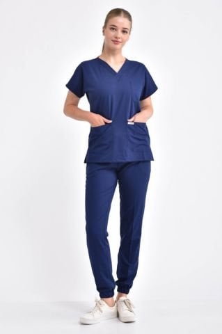 Navy Blue Lycra Set with Elasticated Hem