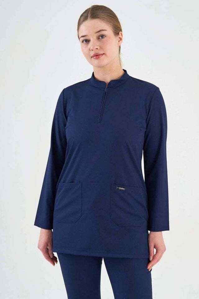 Likralı Lacivert Tunik Tek Üst