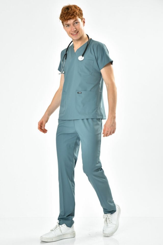 Likralı Antrasit Mavi Cerrahi Forma Takım