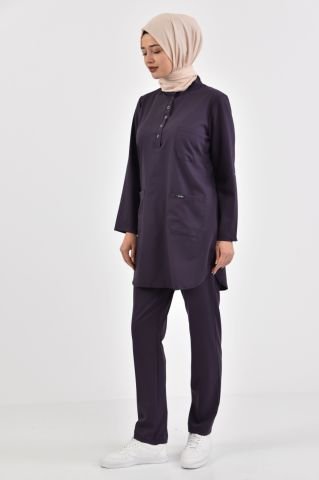 Mürdüm Eriği Likralı Tesettür Takım