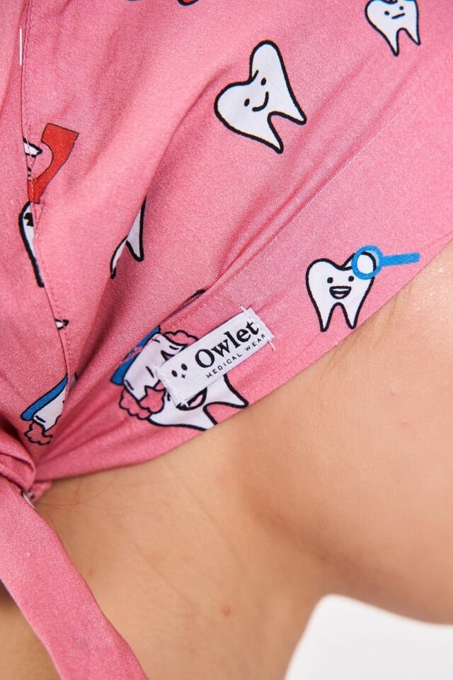Tooth Pattern Powder Pink Surgical Hijab Bonnet