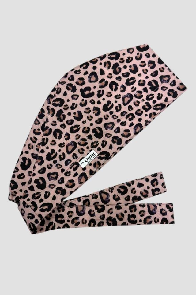Leopard Print Powder Pink Surgical Hijab Bonnet