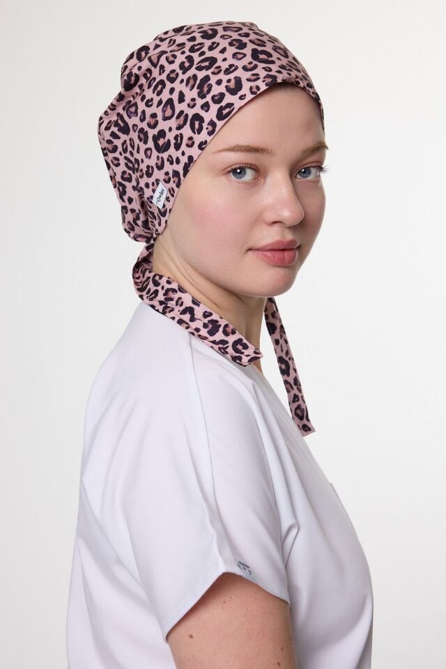 Leopard Print Powder Pink Surgical Hijab Bonnet
