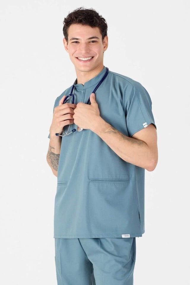 Lycra Anthracite Blue Zip-Up Top