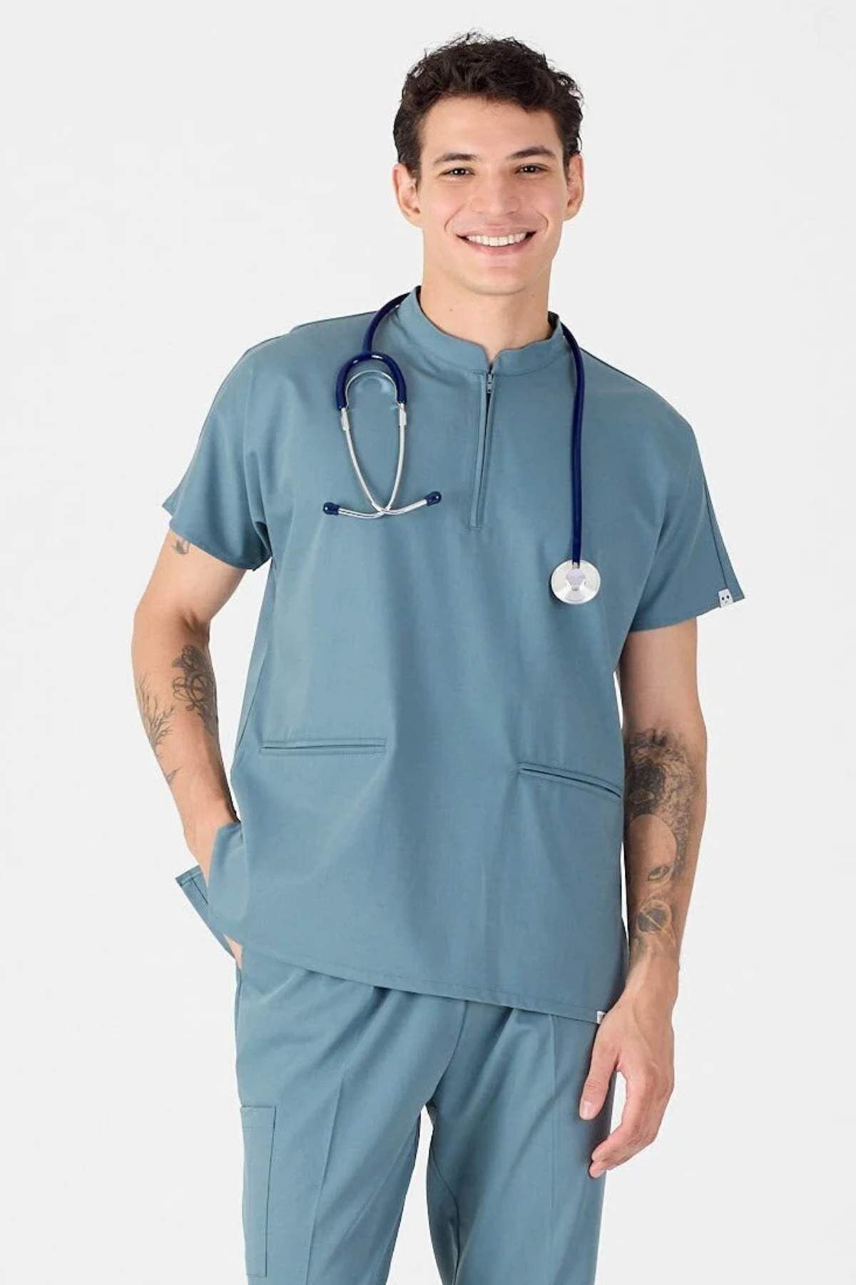 Likralı Antrasit Mavi Fermuarlı Üst