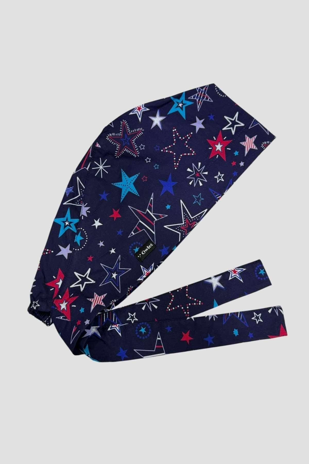 Dark Navy Blue Surgical Hijab Bonnet with Star Pattern