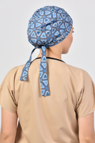 Geometrik Şekilli Mavi Tesettür Bone