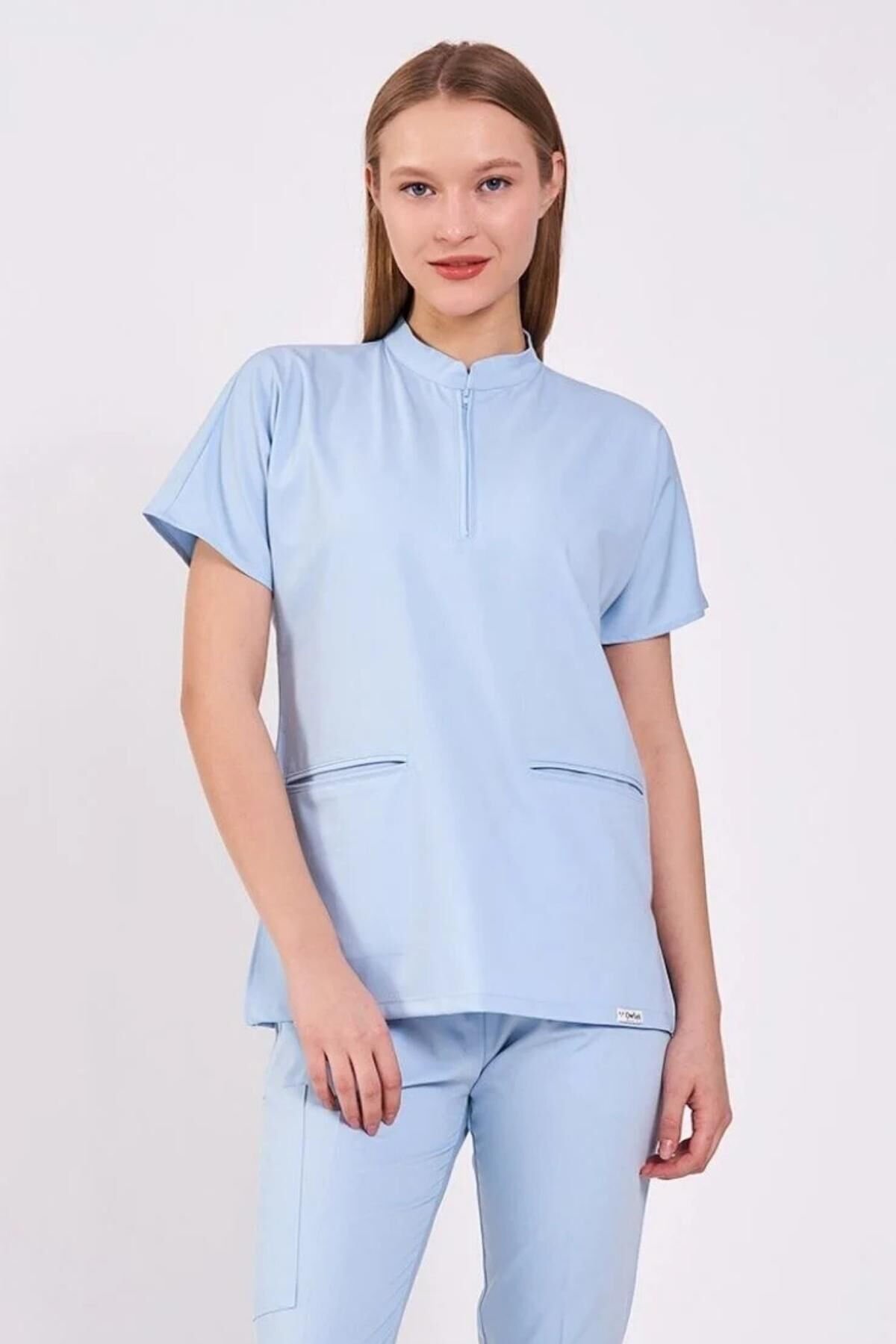 Likralı Fermuarlı Bebe Mavisi Tek Üst