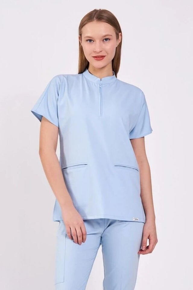 Likralı Fermuarlı Bebe Mavisi Tek Üst - Owlet Medikal