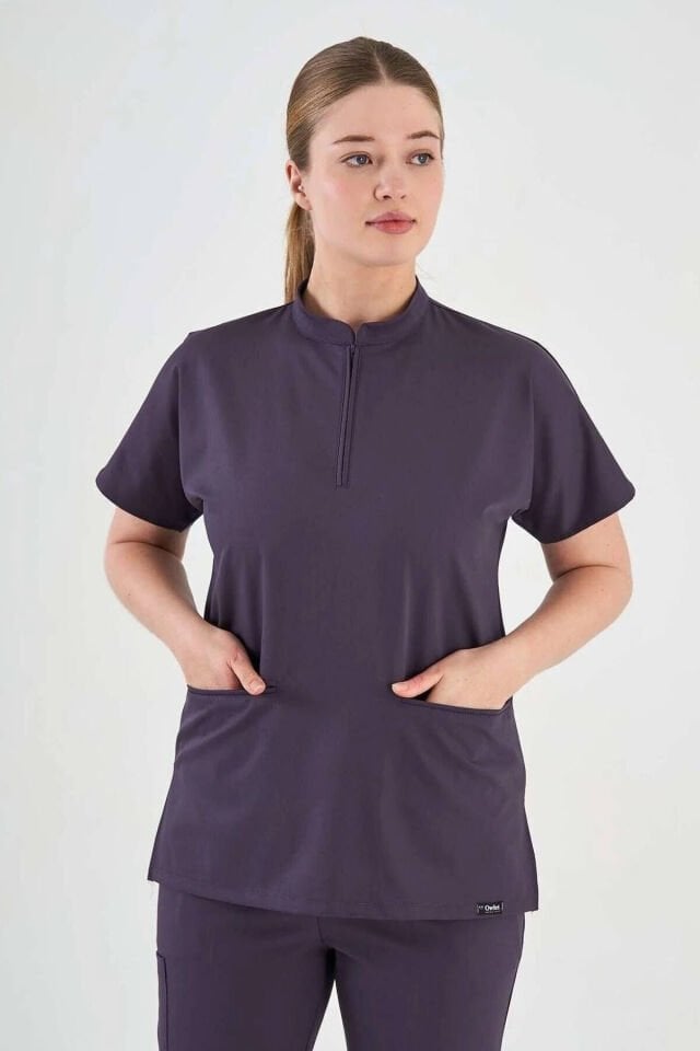 Likralı Fermuarlı Mürdüm Eriği Tek Üst