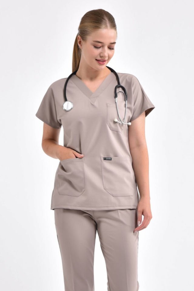 Açık Vizon Likralı Cerrahi Takım