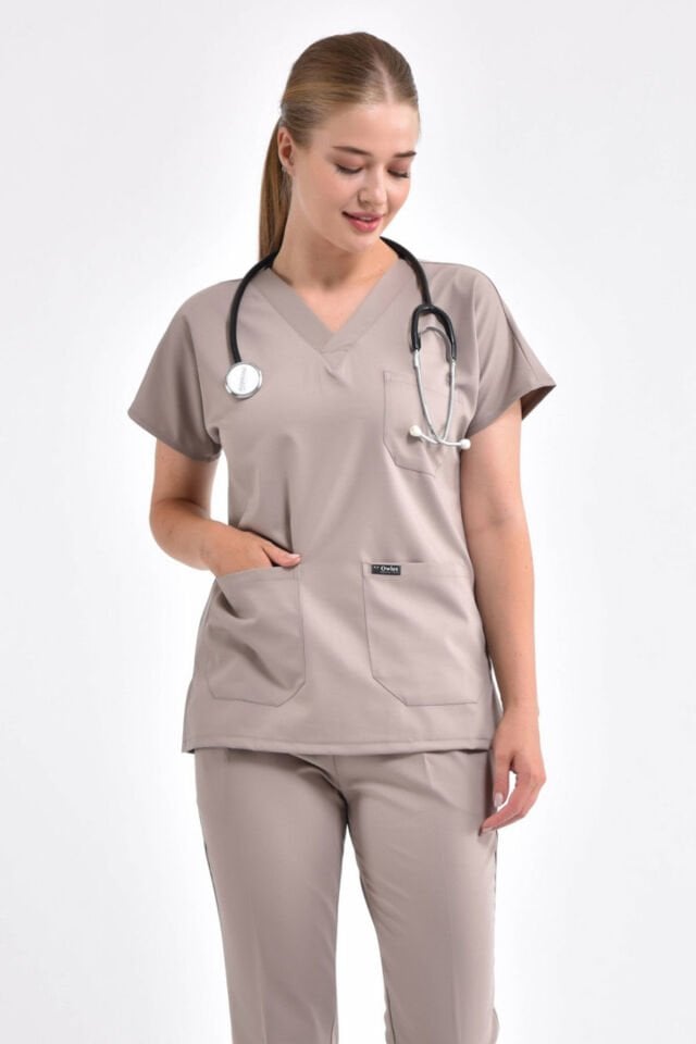 Açık Vizon Likralı Cerrahi Takım