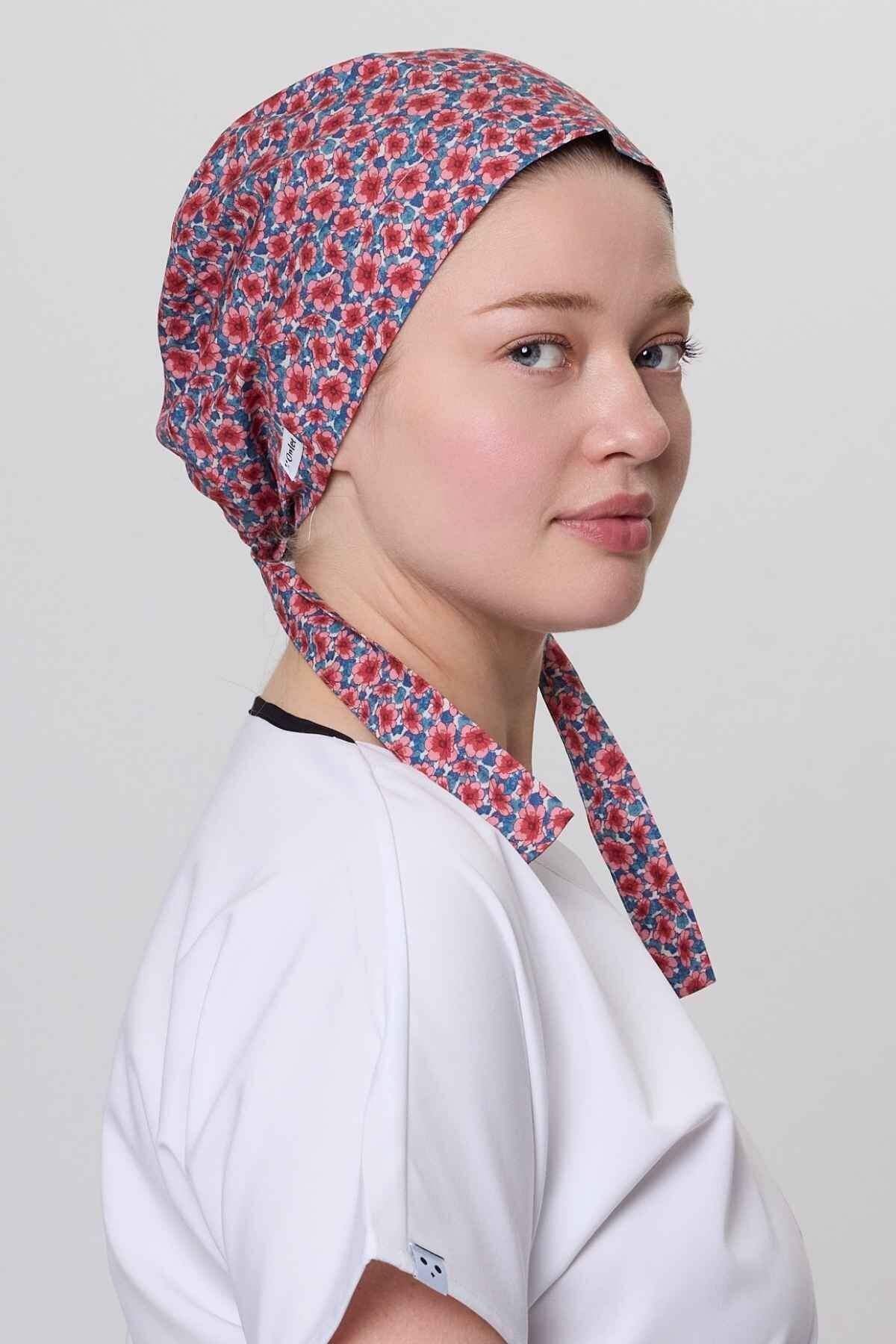 Pink Flower Surgical Hijab Bonnet