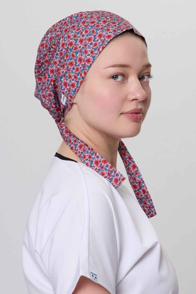 Pink Flower Surgical Hijab Bonnet