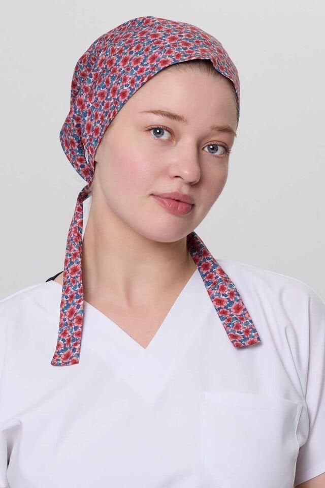 Pink Flower Surgical Hijab Bonnet