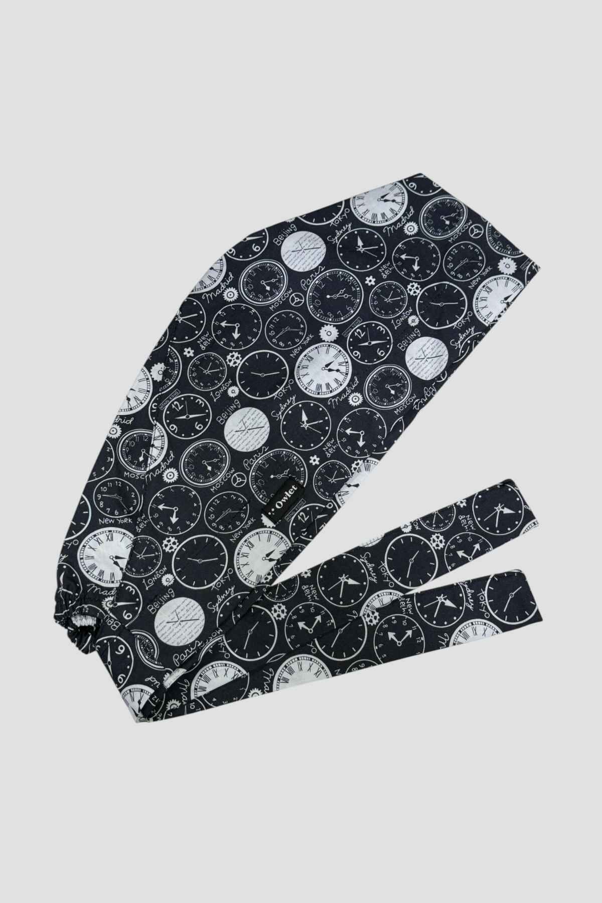 Dünya Saatleri Desenli Cerrahi Tesettür Bone