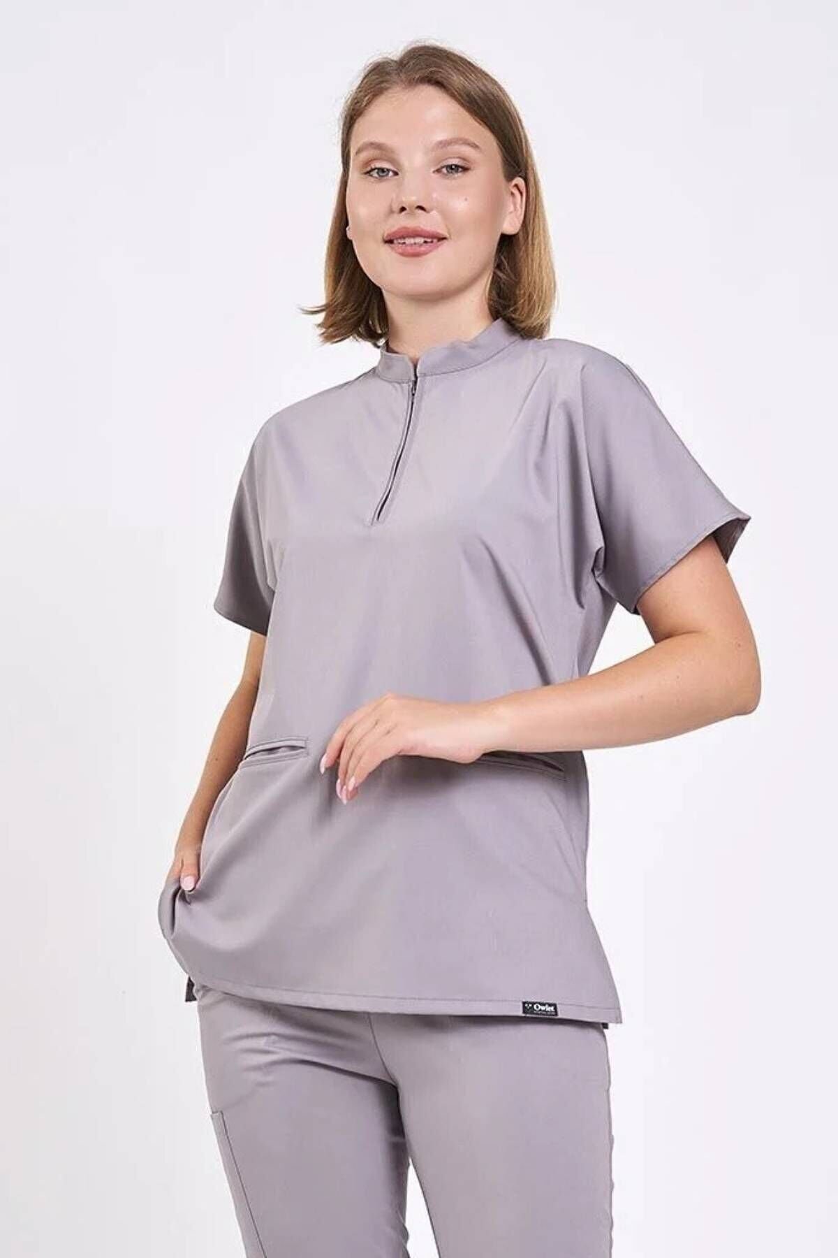 Likralı Fermuarlı Duman Tek Üst