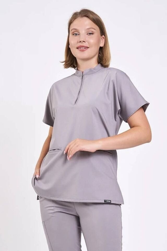 Likralı Fermuarlı Duman Tek Üst