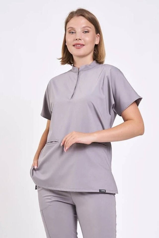 Likralı Fermuarlı Duman Tek Üst