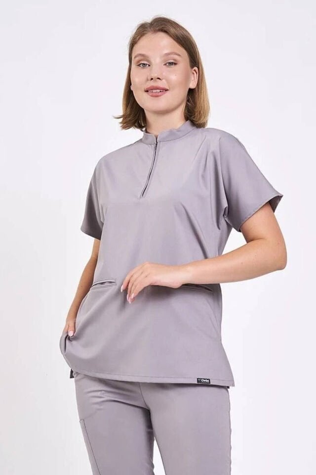 Likralı Fermuarlı Duman Tek Üst