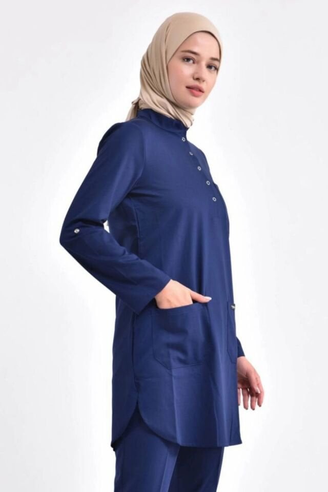 Likralı Lacivert Tesettür Üst