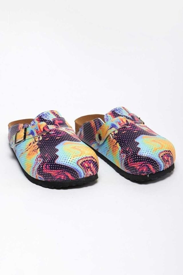 Sulu Boya Desenli Mantar Taban Sabo Terlik