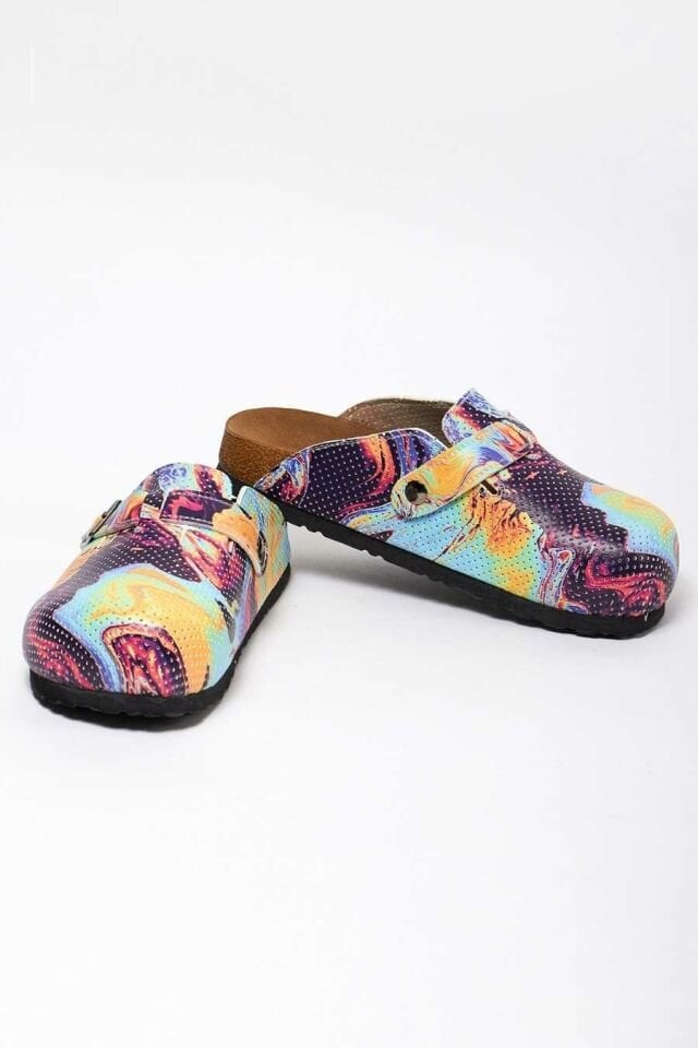 Sulu Boya Desenli Mantar Taban Sabo Terlik