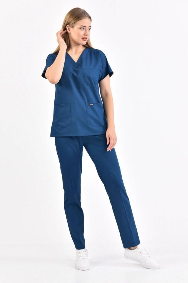 Petrol Mavisi Likralı Cerrahi Takım