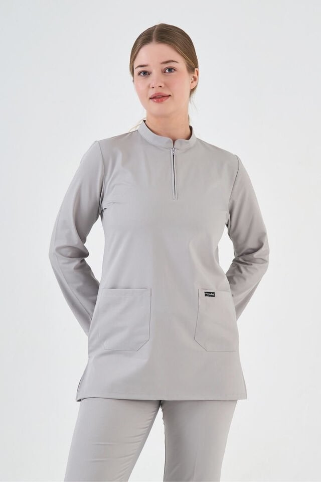 Likralı Açık Gri Tunik Boy Takım