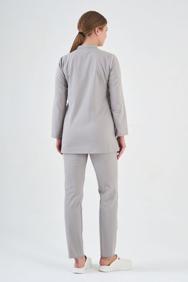 Likralı Açık Gri Tunik Boy Takım