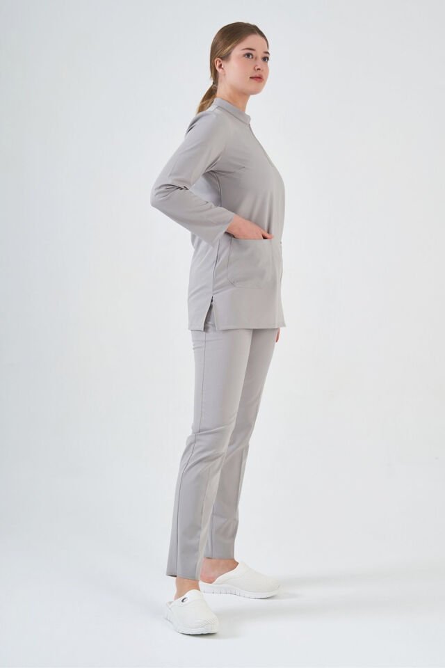 Likralı Açık Gri Tunik Boy Takım