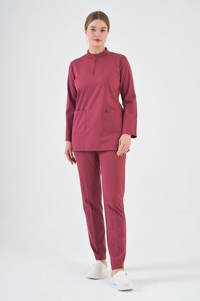 Likralı Koyu Pembe Tunik Boy Takım