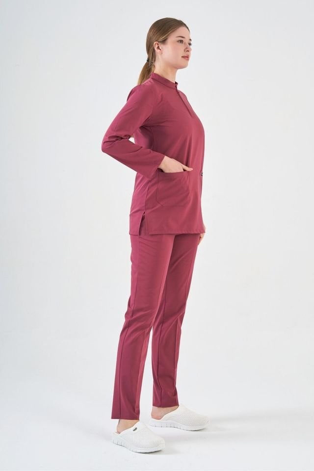 Likralı Koyu Pembe Tunik Boy Takım