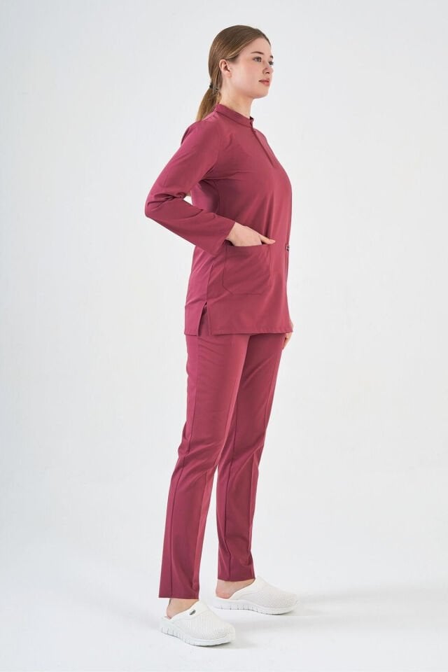 Likralı Koyu Pembe Tunik Boy Takım