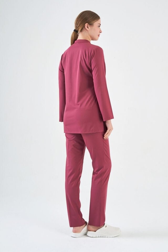 Likralı Koyu Pembe Tunik Boy Takım