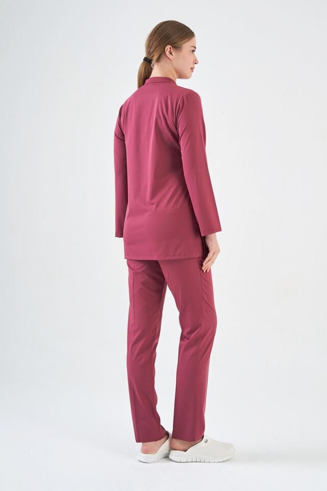 Likralı Koyu Pembe Tunik Boy Takım