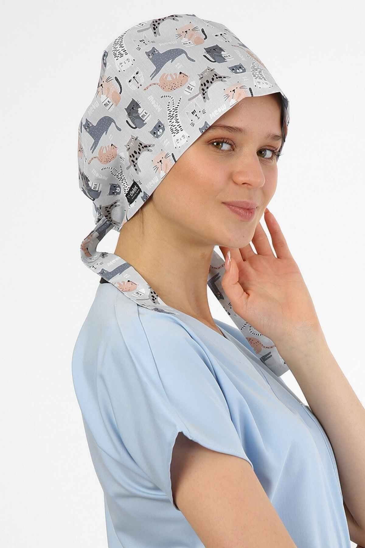 Kedicik desenli doktor bandanası