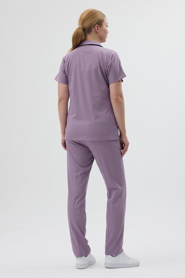 Likralı Soft Lila Polo Yaka Scrubs