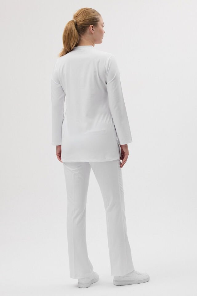 Beyaz Tunik Boy Çan Paça Scrubs