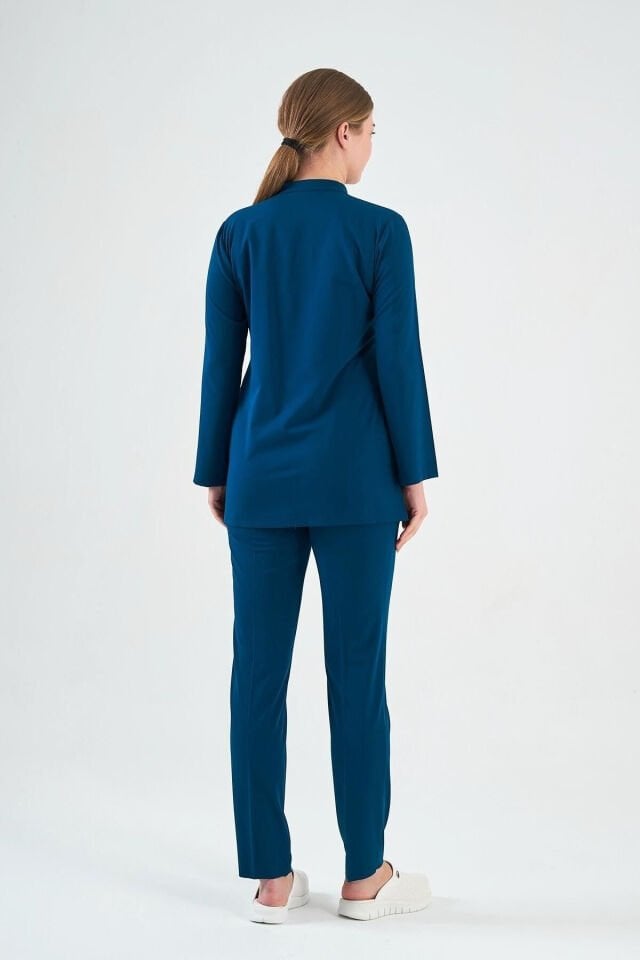 Likralı Petrol Mavisi Tunik Boy Takım