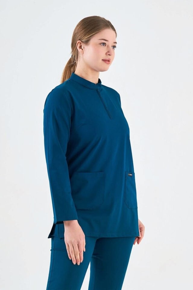 Likralı Petrol Mavisi Tunik Boy Takım