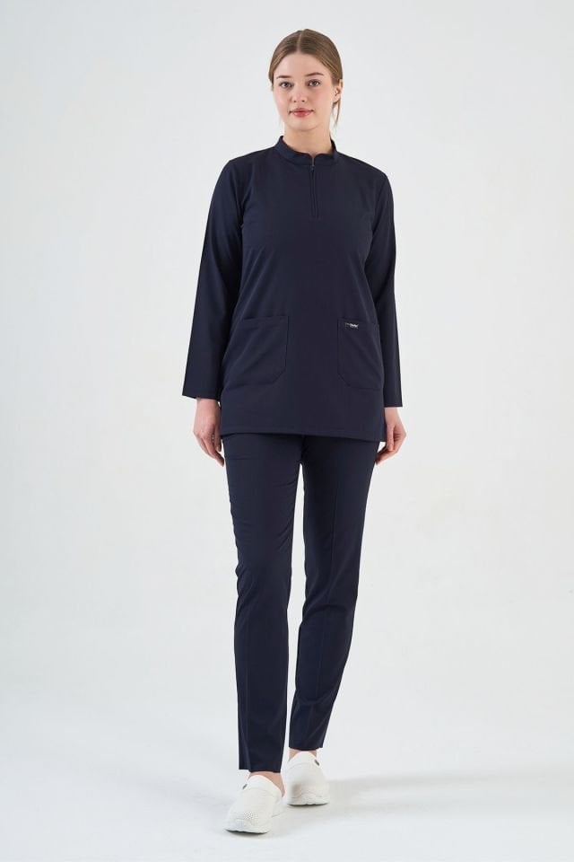 Likralı Koyu Lacivert Tunik Boy Takım